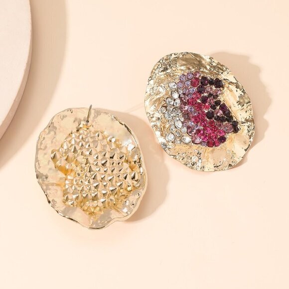 Multicolor Women's Random Color Rhinestone Decor Textured Stud Earring - Picture 3 of 7